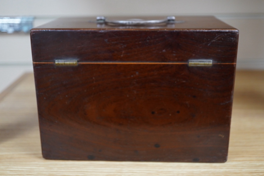 A George III tea caddy, possibly a commemorative made from the timbers of a ship, the top inset with a Tassie style white paste miniature portrait bust of a gentleman, signed ‘Wray’, after Robert Bateman Wray (II), medal